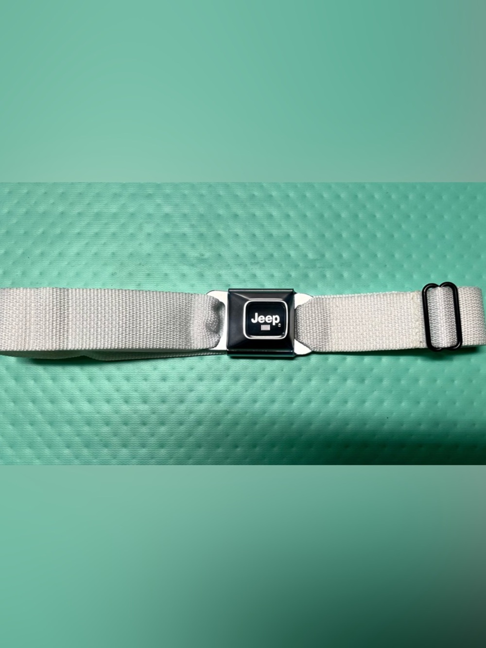 Jeep Buckle Down White Nylon Belt  with Jeep Seatbelt Buckle Unisex Adjustable